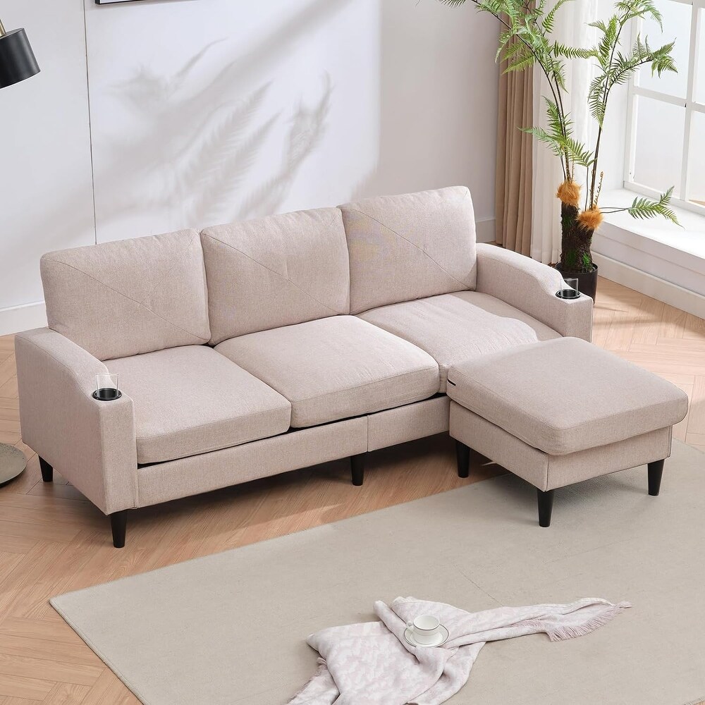 Mixoy Convertible L Shaped Sectional Sofa with Reversible Stroge Ottoman Cup Holder