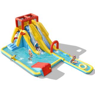 Costway Multi-Color 7-In-1 Inflatable Dual Slide Water Park Climbing Bouncer without Blower OP70653