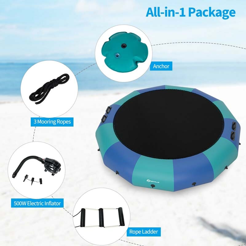 15 FT Inflatable Water Bouncer Trampoline Portable Bounce Swim Platform for Lakes Pools Calm Sea