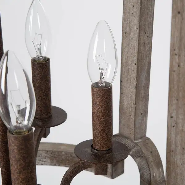 Farmhouse Rustic 5-Light Distressed Birch Lantern Chandelier with Rusted Iron Fixture - 16.5
