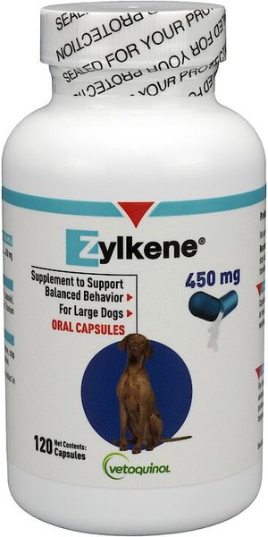 Vetoquinol Zylkene 450-mg Capsules Large Dog Calming Supplement， 120 count