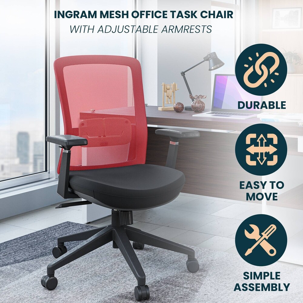 LeisureMod Ingram Modern Office Task Chair with Adjustable Armrests