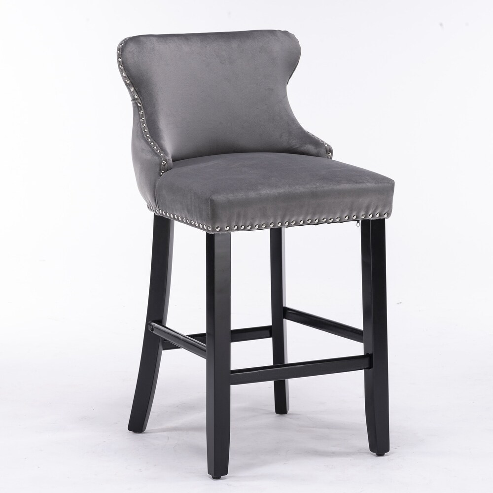 Gray Button Tufted Barstools Velvet Armless Chair Bar Table Stool 4pcs