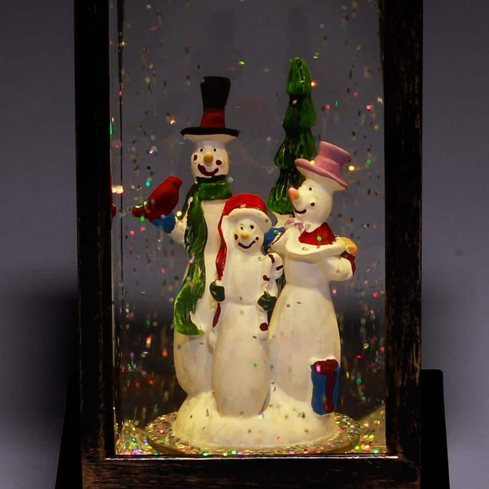 Alpine Corporation 11 in. Tall Lantern Snowman Snow Globe Holiday Decor, Bronze QVA126BZ