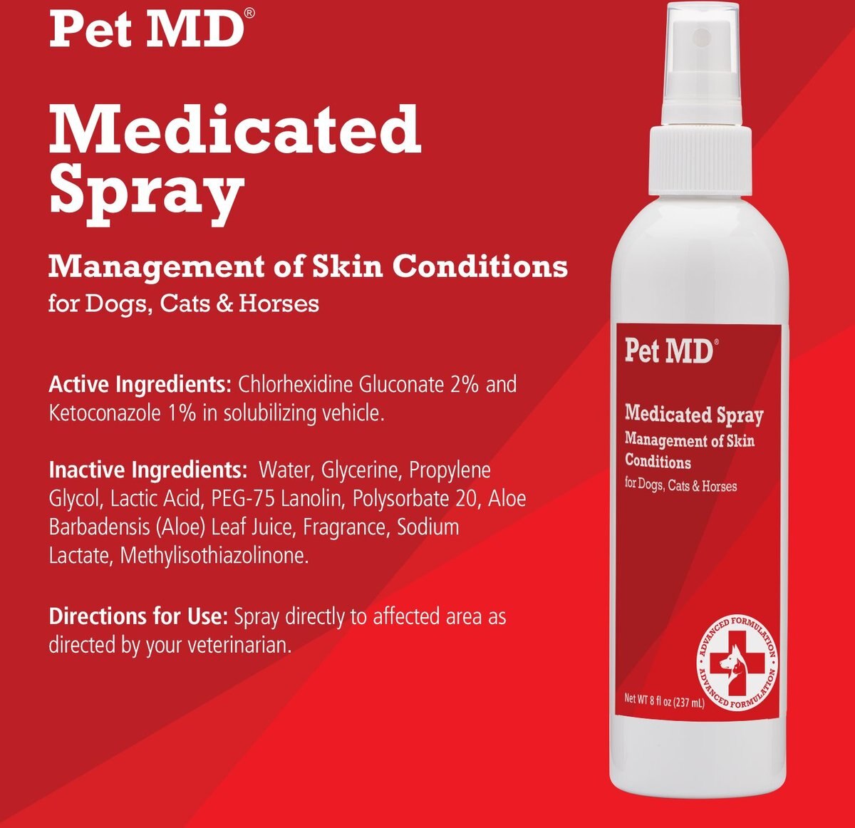 Pet MD Antiseptic and Antifungal Medicated Spray for Dogs， Cats and Horses