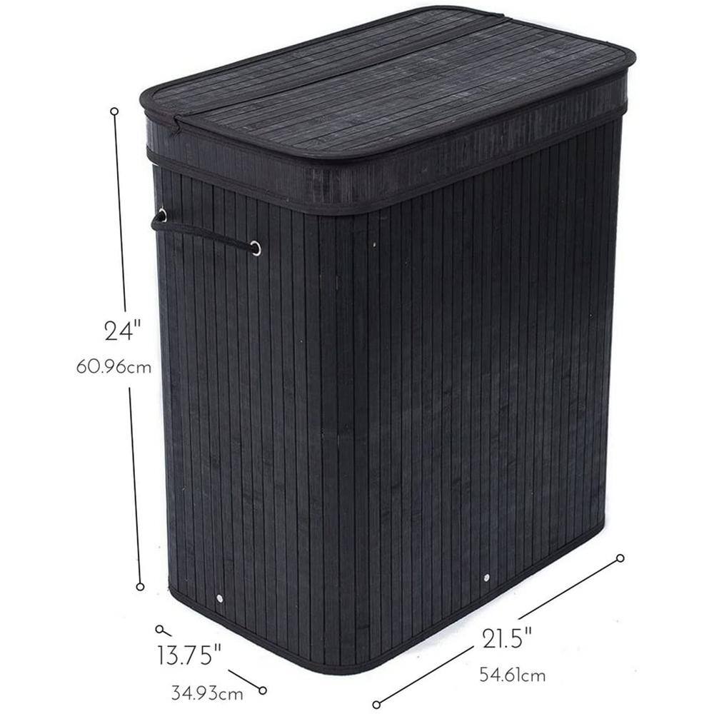 BirdRock Home Black Bamboo Double Laundry Hamper with Lid and Cloth Liner 6539