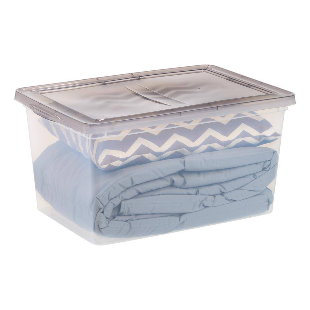 IRIS 14.5 Gal. Snap Top Plastic Storage Box in Clear with Gray Lid 5-pack 500158