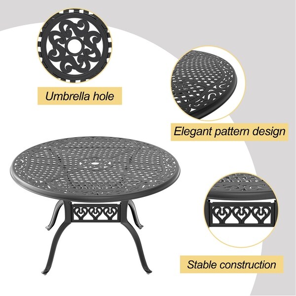 48.03 in. Black Round Cast Aluminum Patio Dining Table