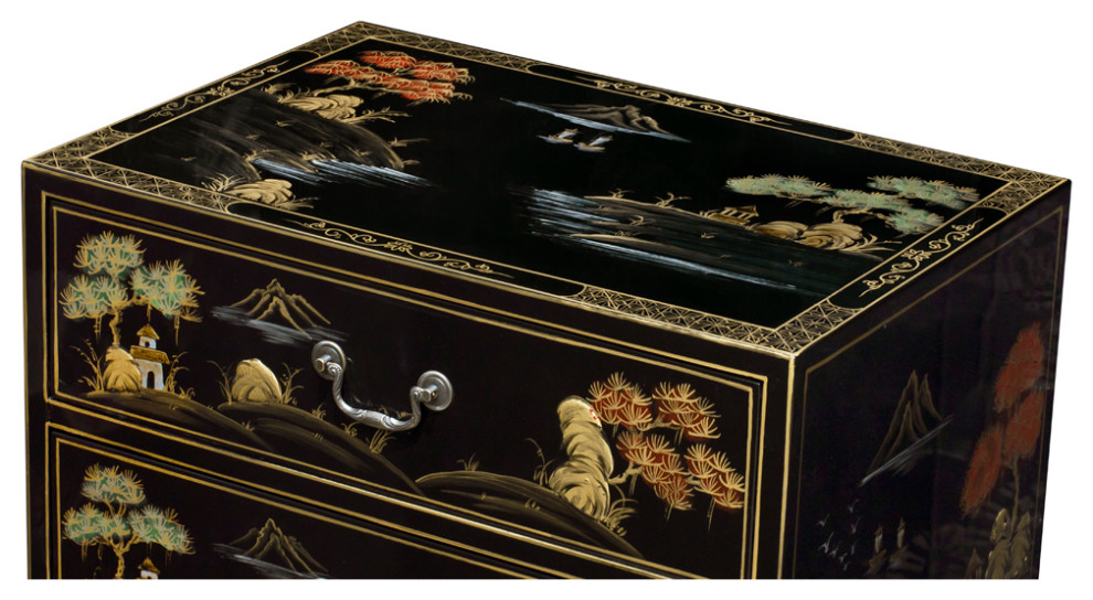 Black Lacquer Chinoiserie Scenery Motif Oriental Chest   Asian   Accent Chests And Cabinets   by China Furniture and Arts  Houzz