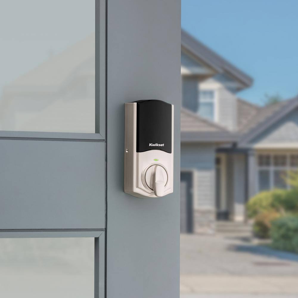 Kwikset Halo Touch Satin Nickel Traditional Fingerprint WiFi Elect Smart Lock Deadbolt Feat SmartKey Security with Tustin Lever 959TRL720TNL15