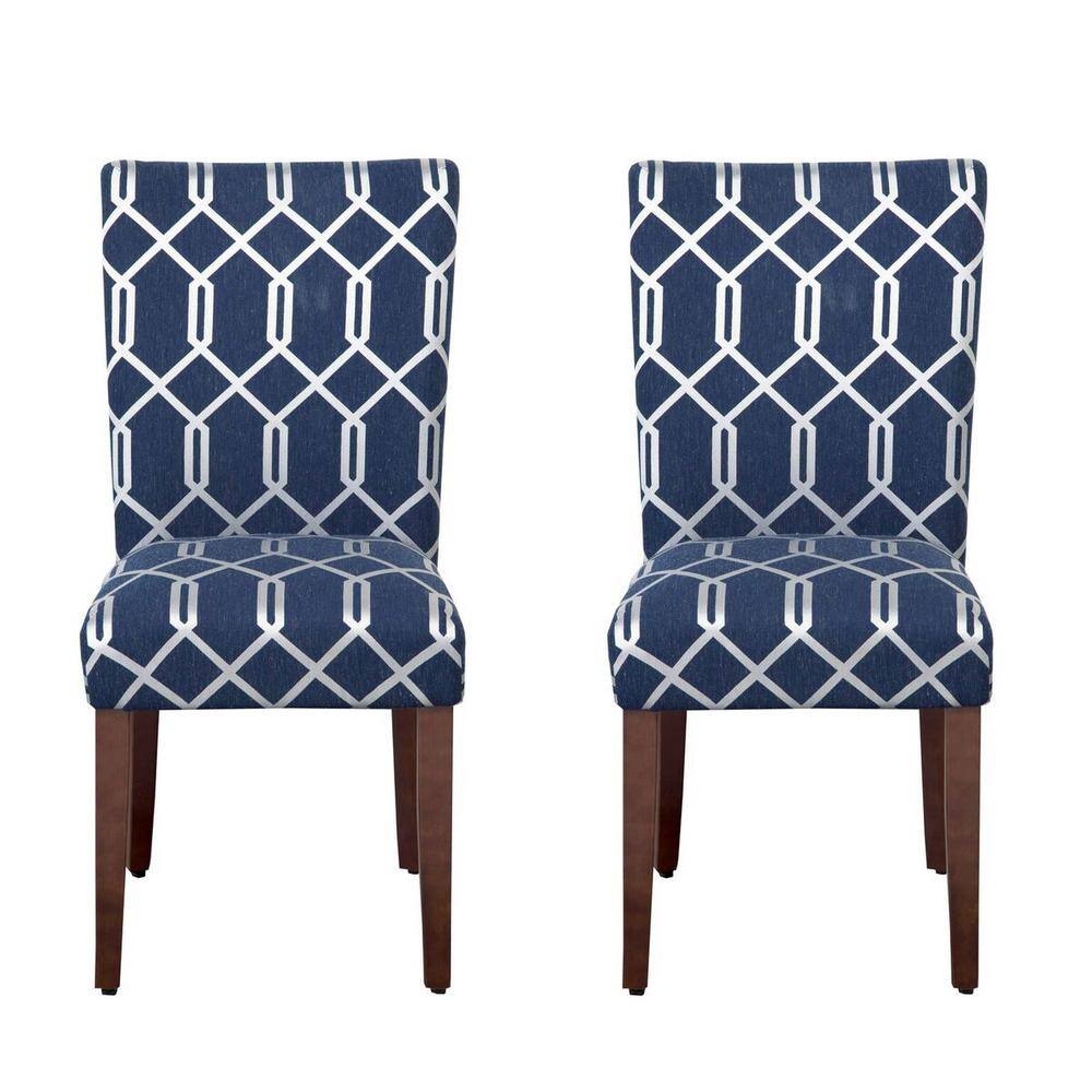 Homepop Parsons Navy Blue and Cream Lattice Upholstered Dining Chair (Set of 2) K6805-F2062