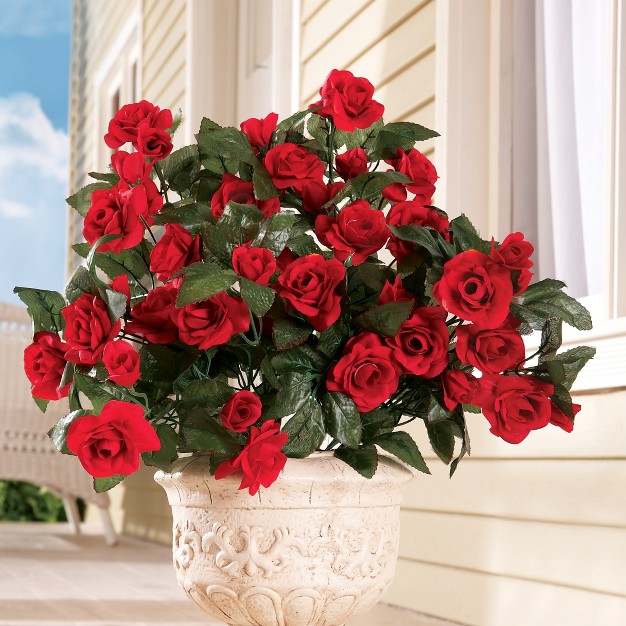 Collections Etc Artificial Floral Rose Bushes Set Of 3 Maintenance Free