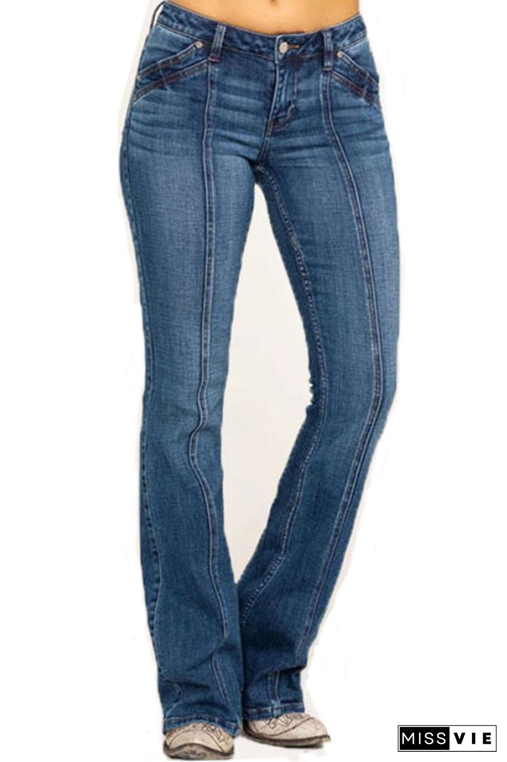 Middle Waist Denim Flare Jeans