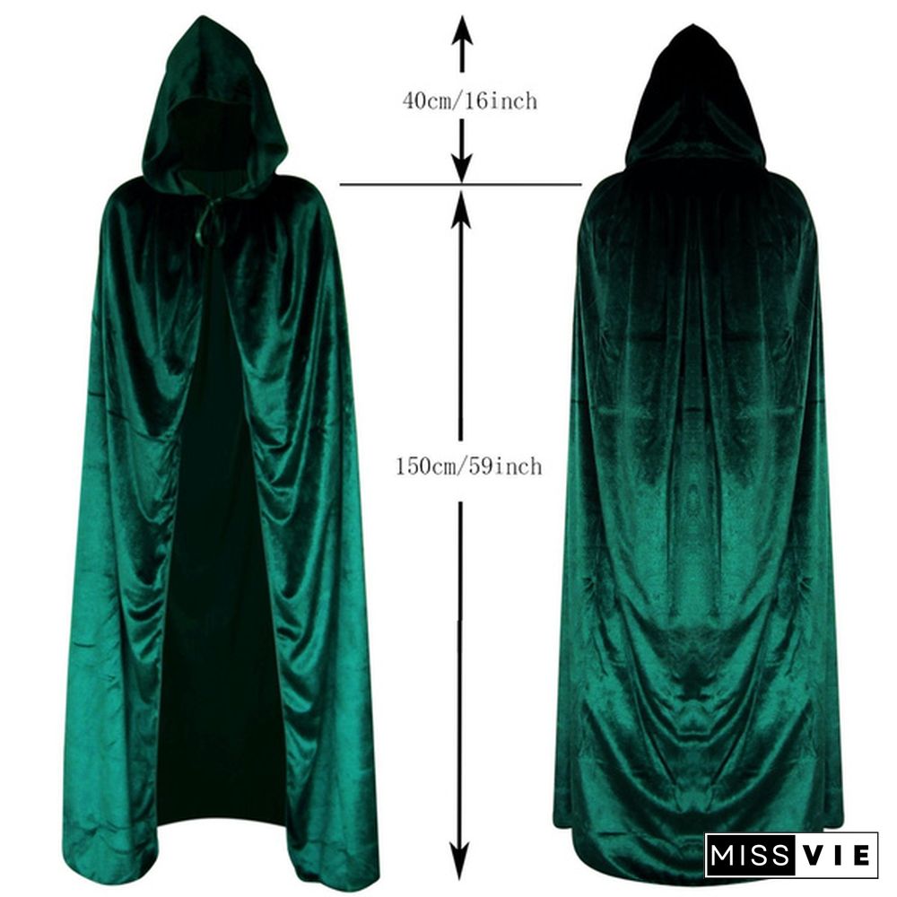 Women Gothic Hooded Velvet Cloak Robe Medieval Witchcraft Cape Halloween Cosplay Costume Masquerade Party Fancy Dress Carnival S-XL