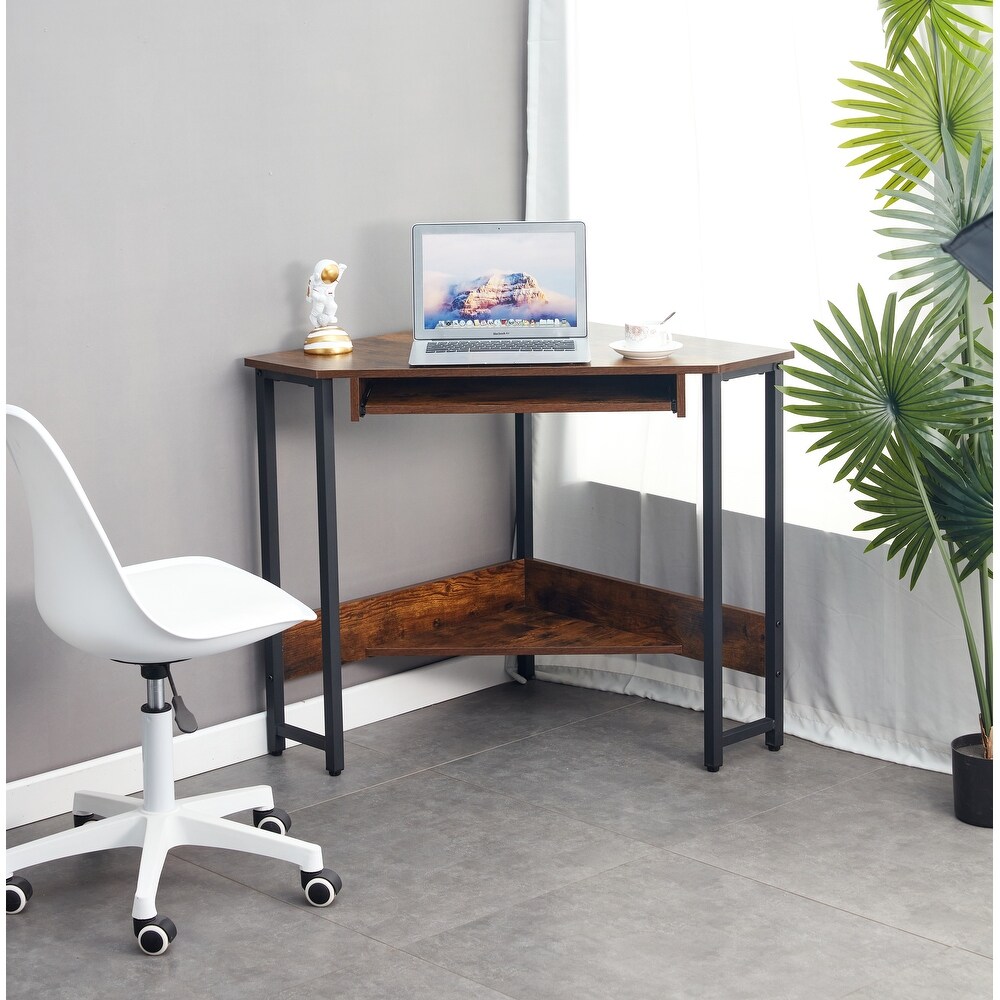 Triangle Corner Computer Desk Small Desk Keyboard Tray   Shelves