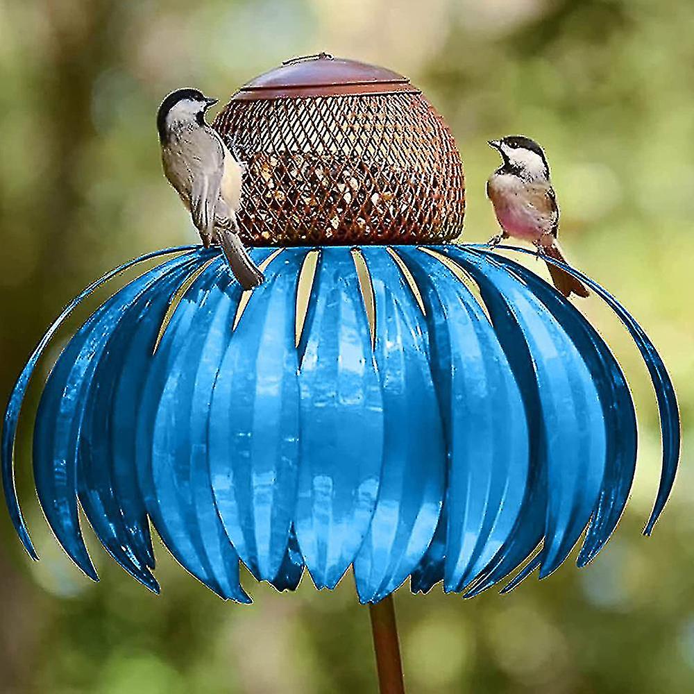 Miman Desert Steel Standing Bird Feeder - Outside Rust Resistant Garden Art Metal Birdfeeder With Stand Blue