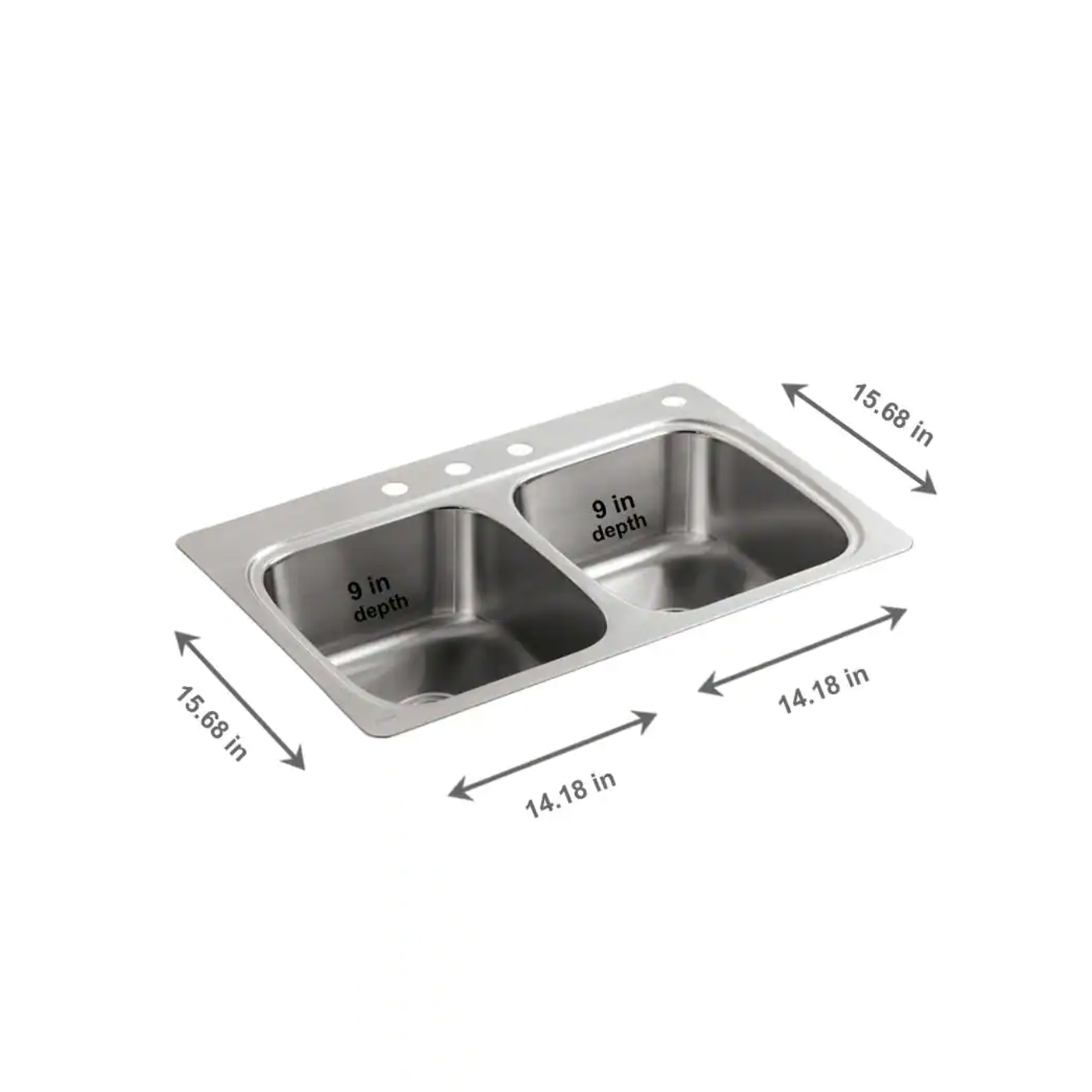 Kohler Verse Drop-In Stainless Steel 33 in. 4-Hole Double Bowl Kitchen Sink