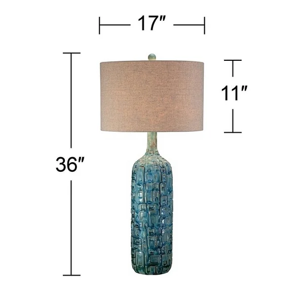 Mid Century Modern Table Lamp Ceramic Tiled Teal Tall - 17