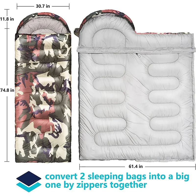 Customizable Adult 4 Season Temp Range (5F 32F) Portable Waterproof camouflage sleeping bag