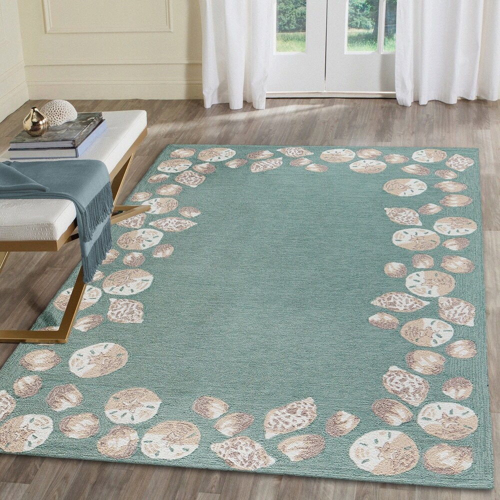 Liora Manne Capri Seashell Border Indoor/Outdoor Rug Aqua