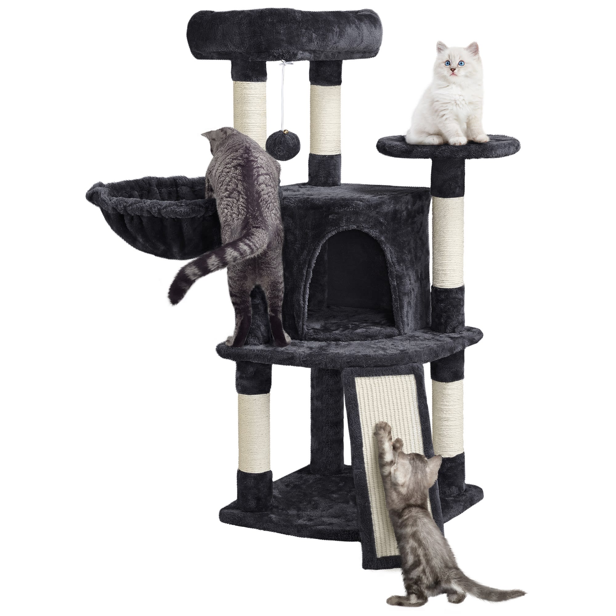 Topeakmart Black Medium Plush Cat Tree Condo with Basket， 42