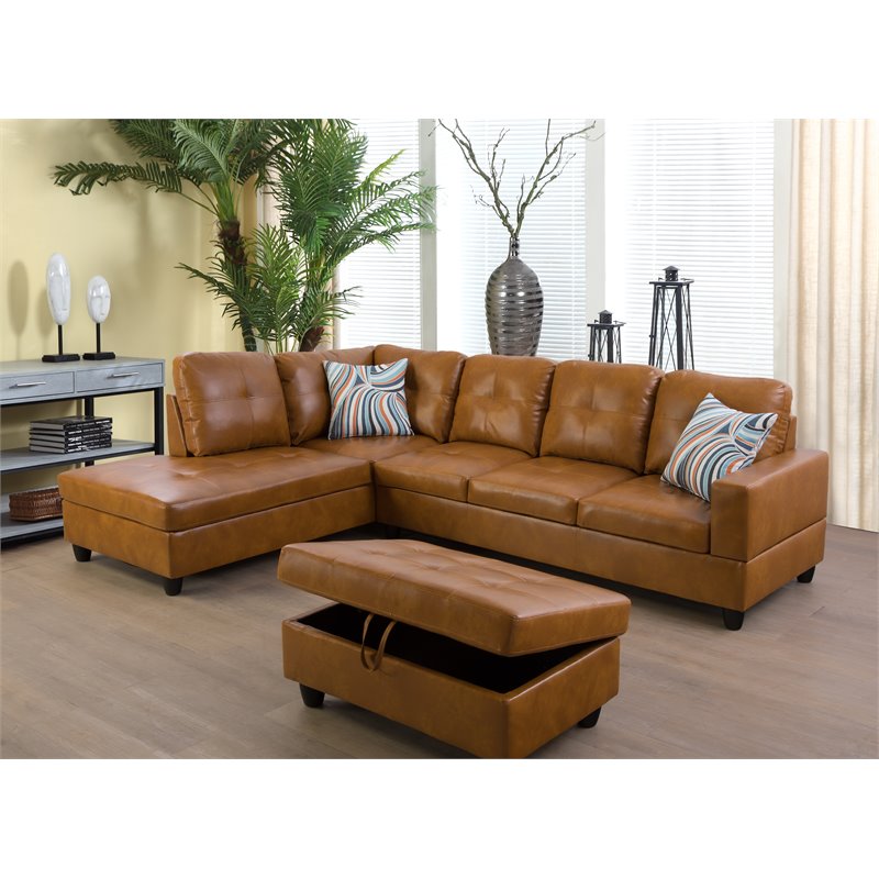 Lifestyle Furniture Lemonda Left-Facing Sectional & Ottoman in Ginger