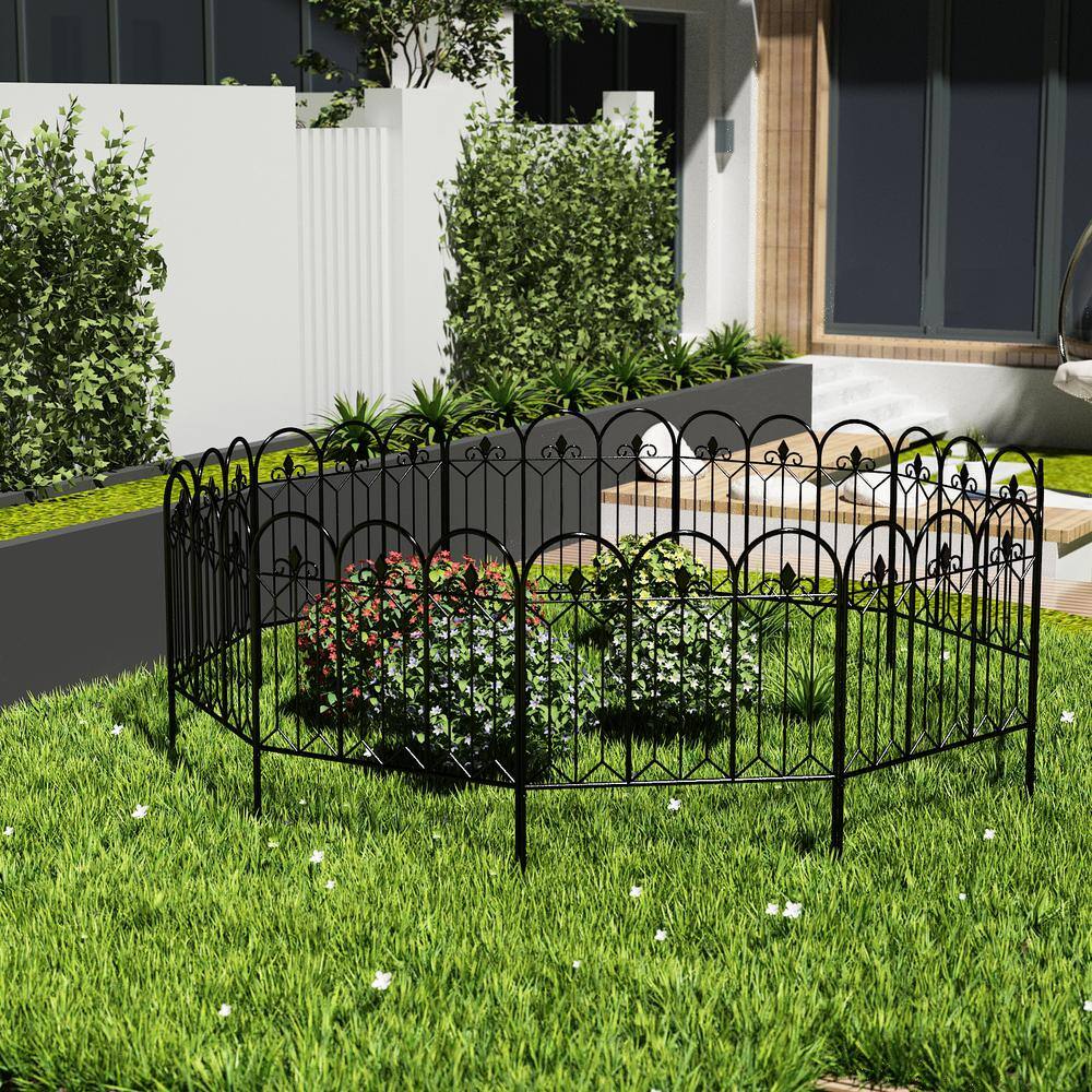 Kingdely 20 ft. W x 31.5 in. H Black Steel Garden Fence Panel Rustproof Decorative Garden Fence (10-Pack) WFKF170141-02