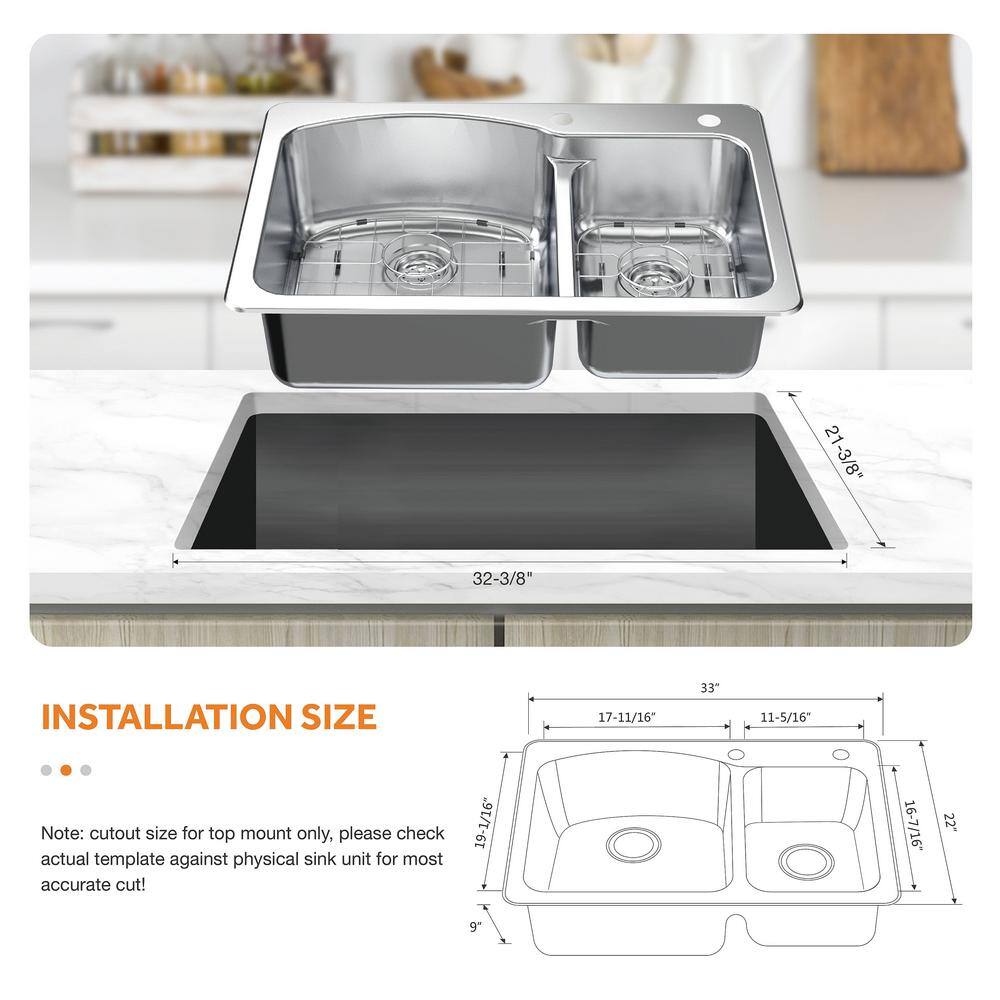 Glacier Bay All in-One 33 in. Drop-inUndermount Double Bowl 18 Gauge Stainless Steel Kitchen Sink with Pull-Down Faucet VT3322G2