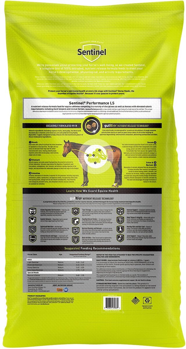 Kent Sentinel LS Performance Formula Horse Food， 50-lb bag