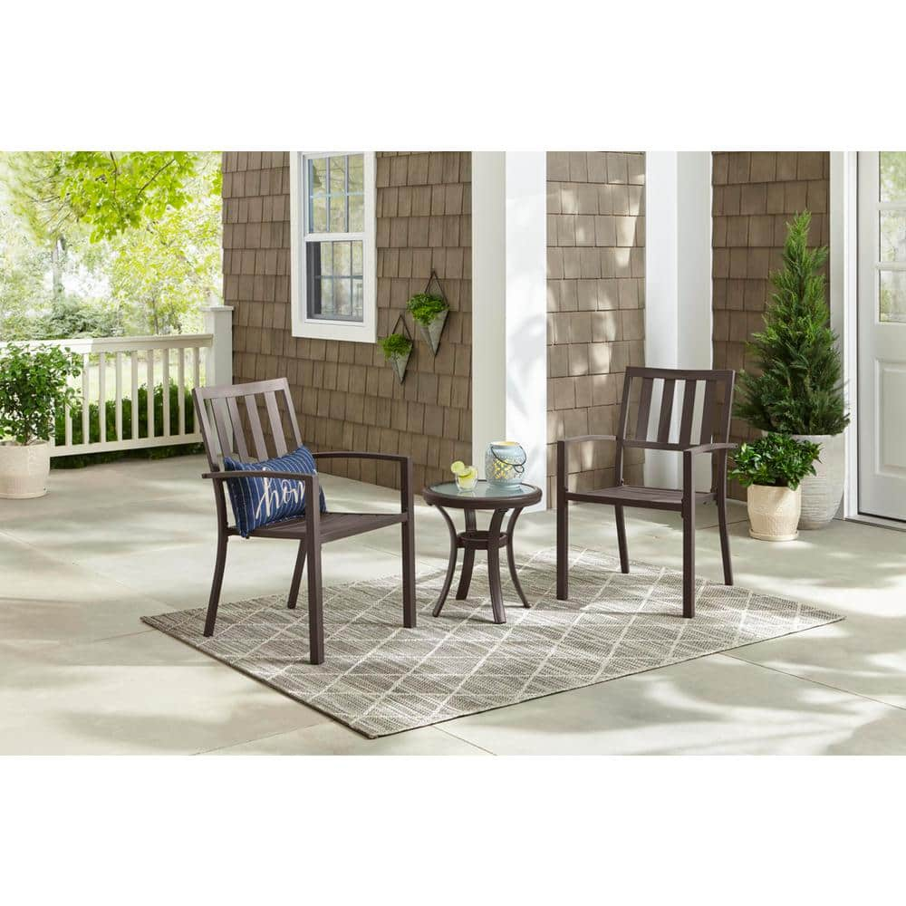 StyleWell Mix and Match Dark Taupe Steel Stackable Slat Outdoor Dining Chairs (2-Pack) FSS60508I2PKBR