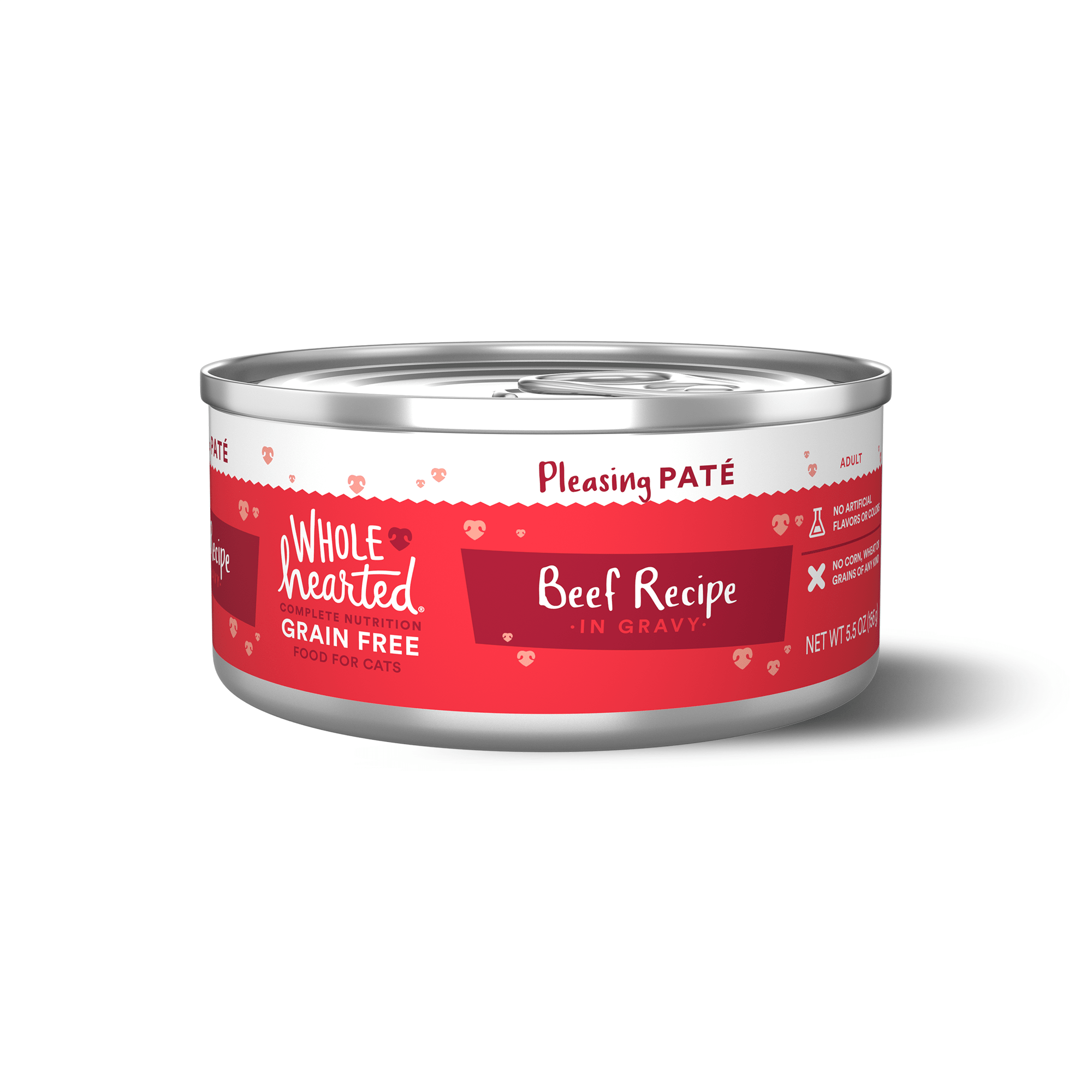 WholeHearted Grain Free Beef Recipe Pate Adult Wet Cat Food， 5.5 oz.