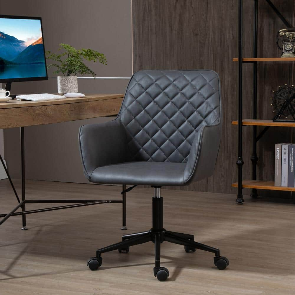 Vinsetto Dark Grey, Mid Back Modern Home Office Chair Swivel Computer Desk Chair with Adjustable Height, Microfiber Cloth 921-371V80CG