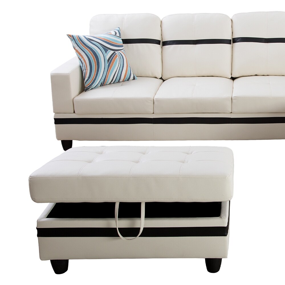 StarHome Sectional Sofa Set  White with Black Stripe