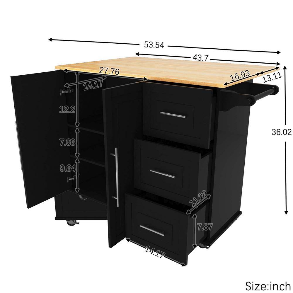 BlackWooden Kitchen Island with Spice Rack Towel Rack and Extensible Solid Wood Table ZT-110505113