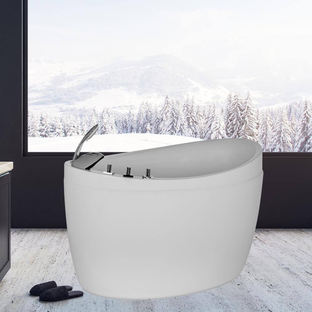 Empava 59 in. Left Drain Acrylic Oval Freestanding Flatbottom Air Bath Bathtub in White EMPV-59JT011