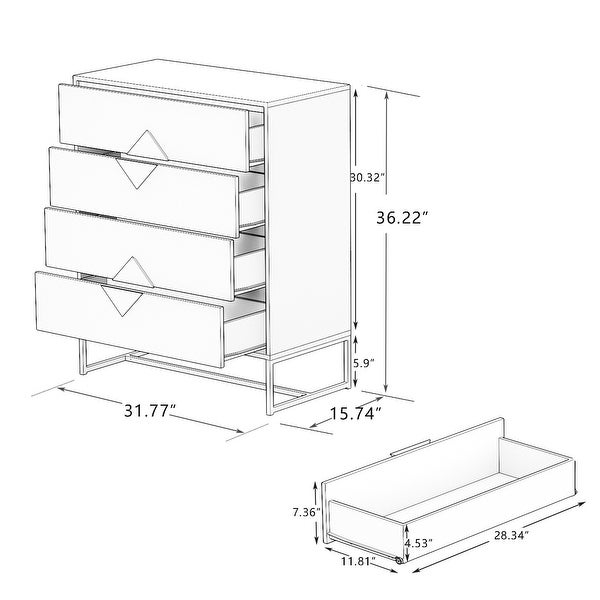 Square Handle Design With 4 Drawers Bedroom Furniture - 31.5*15.75*37.6INCH - - 36061268