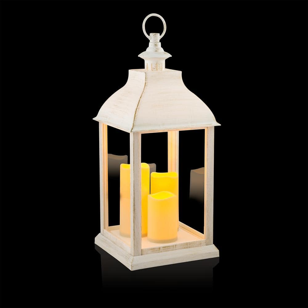 Alpine Corporation 22 in. Tall Battery-Operated White Outdoor Path Light Lantern with LED Lights IVY100HH-S