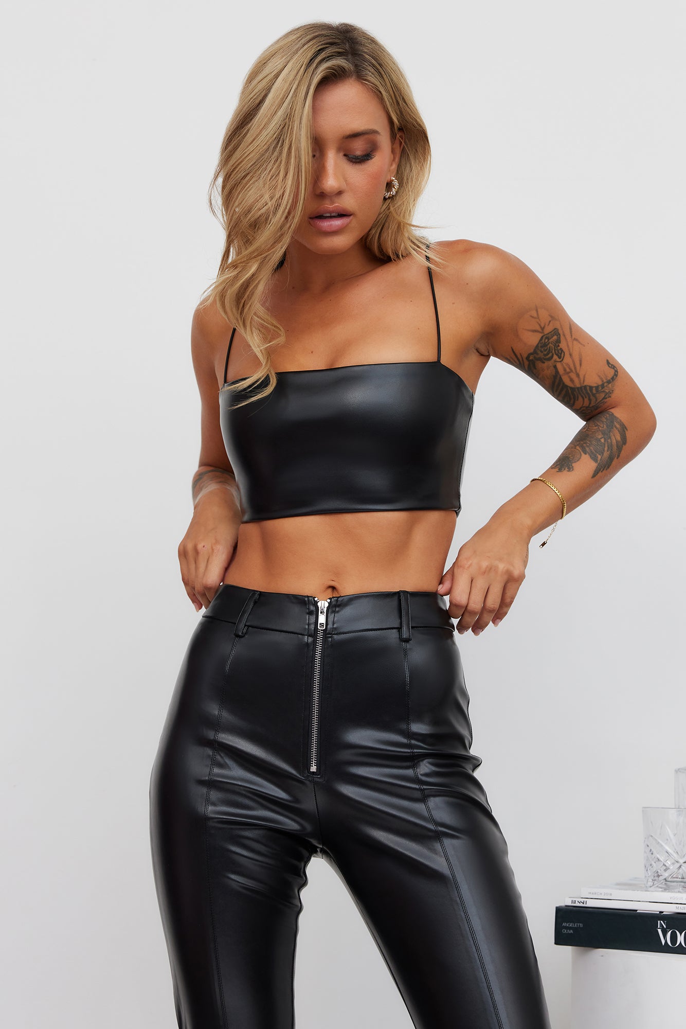 My Fiery Heart Faux Leather Crop Black