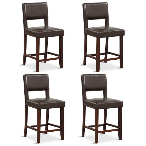 Gymax 4-Piece Linen Fabric/PVC Leather Counter Height Bar Stool Set w/