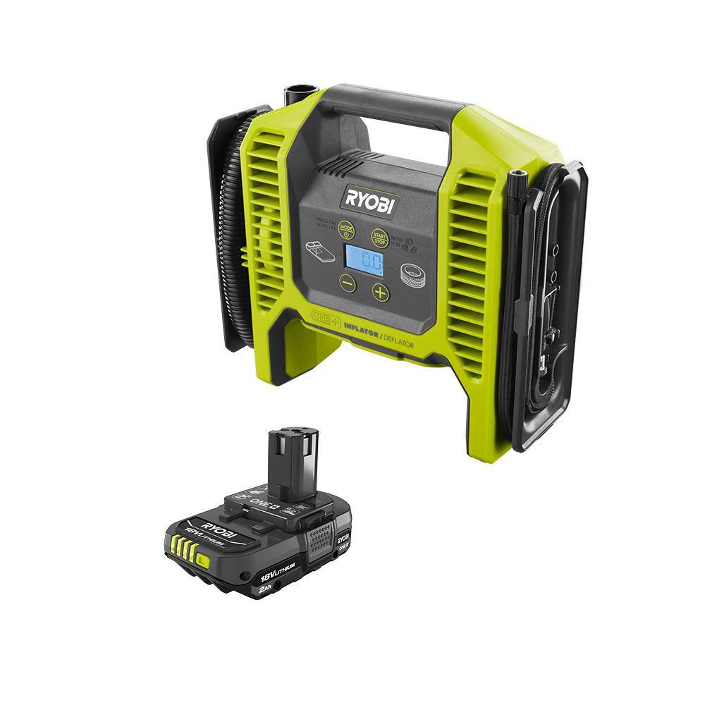 RYOBI ONE+ 18V Cordless Dual Function Portable InflatorDeflator with 2.0 Ah Battery P747-PBP006