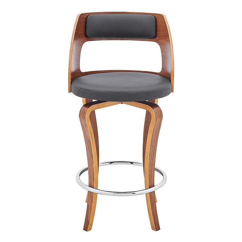 Grady 26 Swivel Gray Faux Leather and Walnut Wood Bar Stool