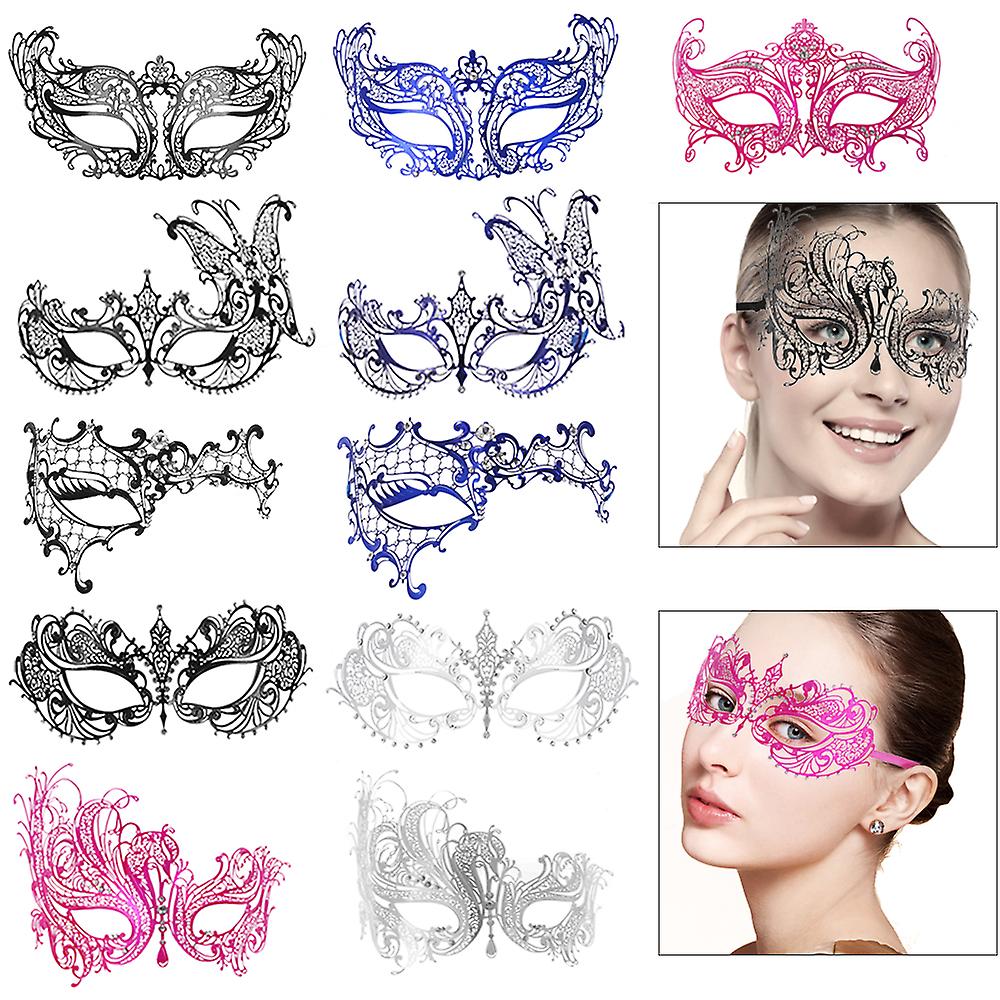 Black Festnight Luxury Butterfly Design Black Laser Cut Metal Half Mask With Rhinestones Masquerade Ball Halloween Mask