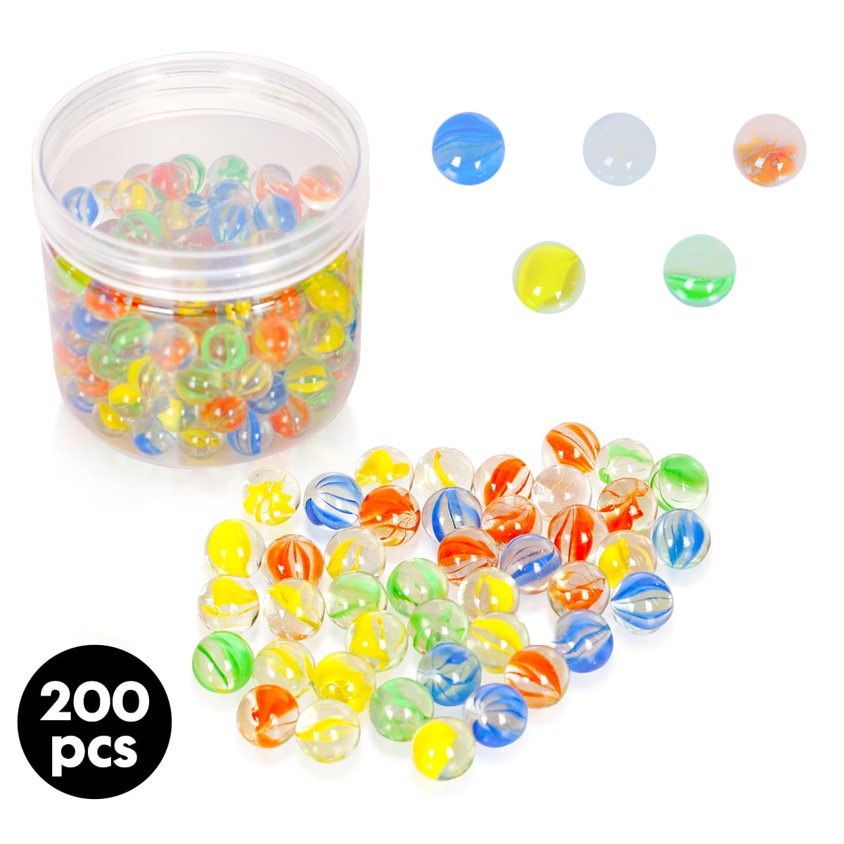 PinkSheep 200Pcs Bulk Assorted Colors Cat Eyes Glass Marbles for Aquarium Decor Games Party Vase