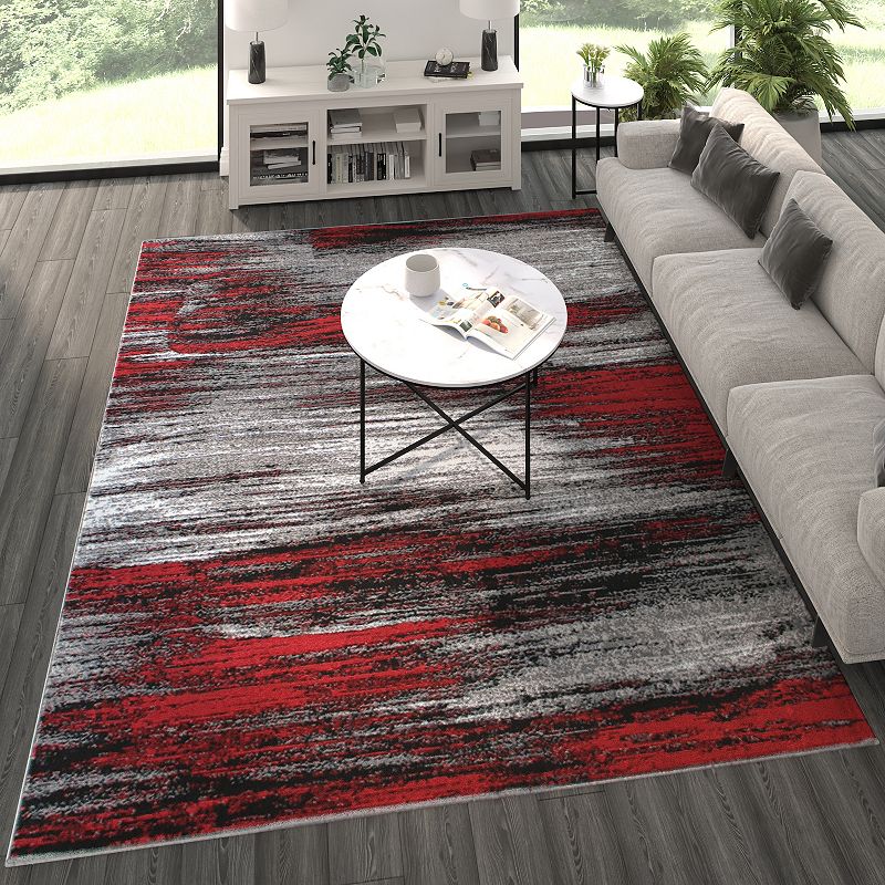 Masada Rugs Masada Rugs Trendz Collection 8'x10' Modern Contemporary Area Rug in Red， Gray and Black - Design Trz863