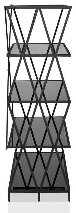 Modern Bookcase  Geometric Accented Open Frame  ampGlass Shelves   Industrial   Bookcases   by Decorn  Houzz