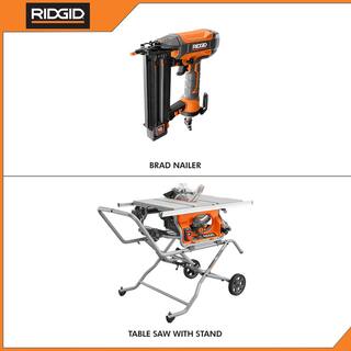 RIDGID 15 Amp 10 in. Portable Pro Jobsite Table Saw with Rolling Stand and Pneumatic 18-Gauge 2-18 in. Brad Nailer R4514-R213BNF