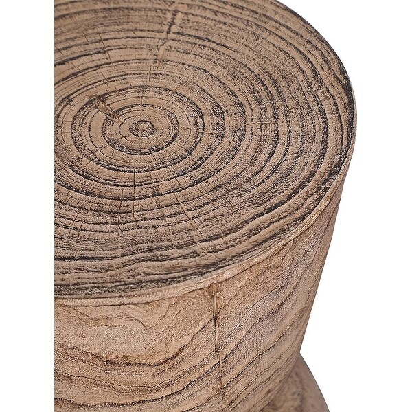 14.6 Inch Round Accent Table， Faux Wood Stump Stool， Patio End Table， Garden Stool， Plant Stand， Wood Grain Finish