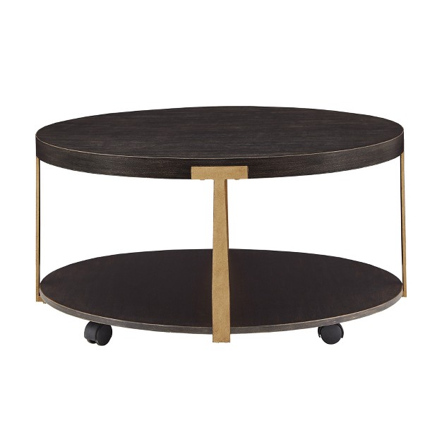 Lars Round Coffee Table Wood And Metal T brace Espresso Inspire Q