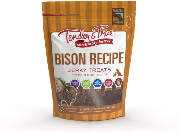 Tender and True Bison Recipe Grain-Free Jerky Dog Treats， 4-oz bag