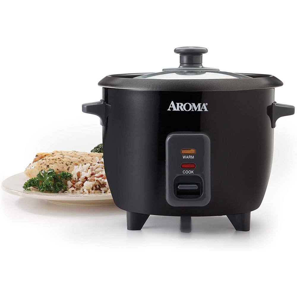 AROMA 6-Cup Black Rice Cooker with Removable Steam Tray ARC-363-1NGB